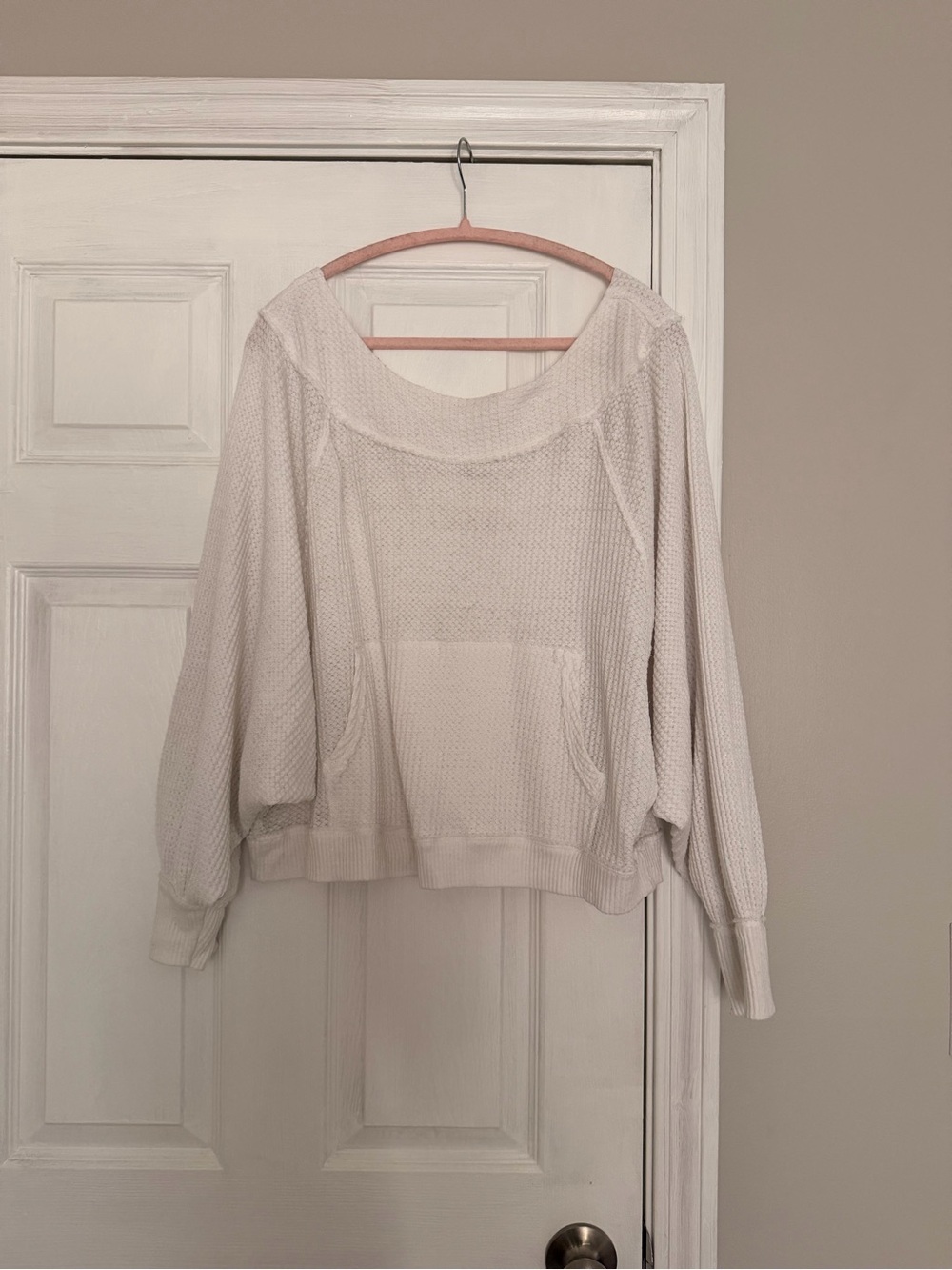 Free People / We The Free Cozy White Long Sleeve Sweater - Relaxed Waffle Knit